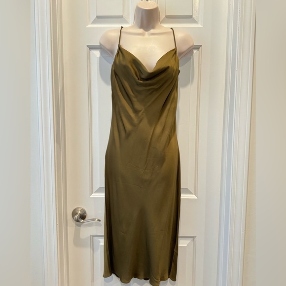 FRAME slip dress silk denim olive green dress with spaghetti straps